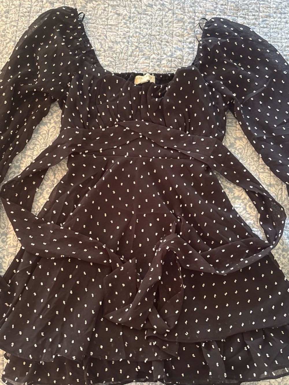 Women's Black Mini Dress with White Dot Print